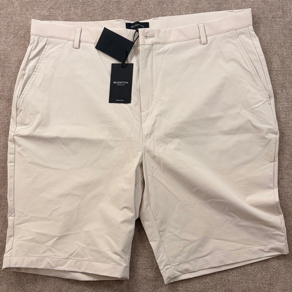 Bugatchi Shorts Mens 38 Beige Golf Chino Stretch Performance Casual 9" NWT